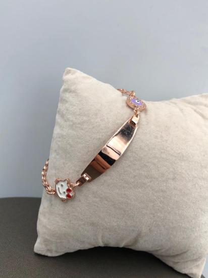 Vog İsim yazılabilen Hello Kitty Göz Detay 925 Ayar Gümüş Hediyelik Çocuk Bebek Künyesi Bilekliği