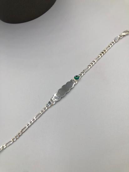 Vog İsim yazılabilen Göz Boncuk Plaka 925 Ayar Gümüş Hediyelik Çocuk Bebek Künyesi Bilekliği