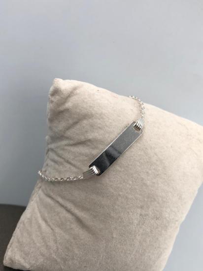 Vog İsim yazılabilen Plaka Detay 925 Ayar Gümüş Hediyelik Çocuk Bebek Künyesi Bilekliği