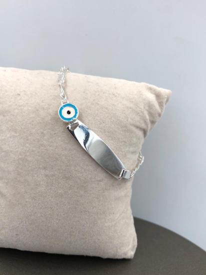 Vog İsim yazılabilen Göz Nazar Detay 925 Ayar Gümüş Hediyelik Çocuk Bebek Künyesi Bilekliği