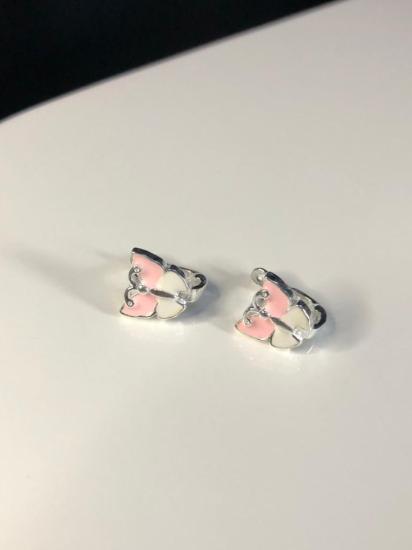 Vog Pembe Mine İşlemeli 925 Ayar Gümüş Kelebek Model Hediyelik Çocuk,Bebek Küpesi