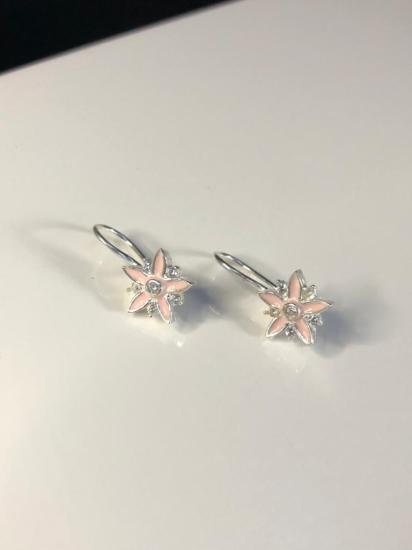 Vog Pembe Mine İşlemeli 925 Ayar Gümüş Yıldız Model Hediyelik Çocuk,Bebek Küpesi