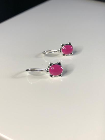 Vog Pembe Mine İşlemeli 925 Ayar Gümüş Kaplumbağa Model Hediyelik Çocuk,Bebek Küpesi