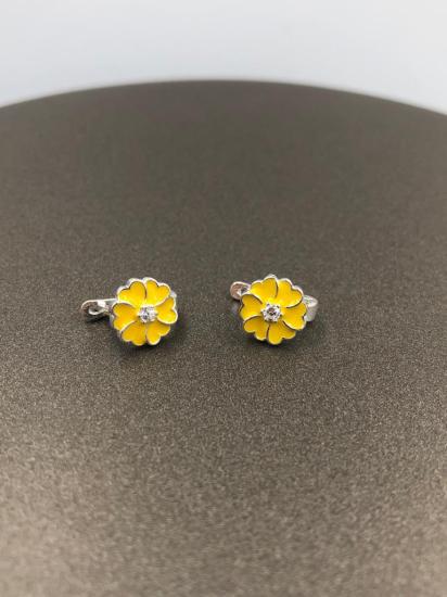 Vog Mine İşlemeli 925 Ayar Gümüş Papatya Çiçek Model Hediyelik Çocuk,Bebek Küpesi