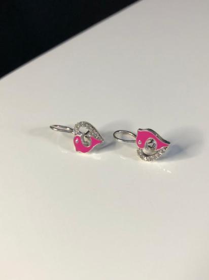 Vog Pembe Mine İşlemeli 925 Ayar Gümüş Yunus Balığı Model Hediyelik Çocuk,Bebek Küpesi