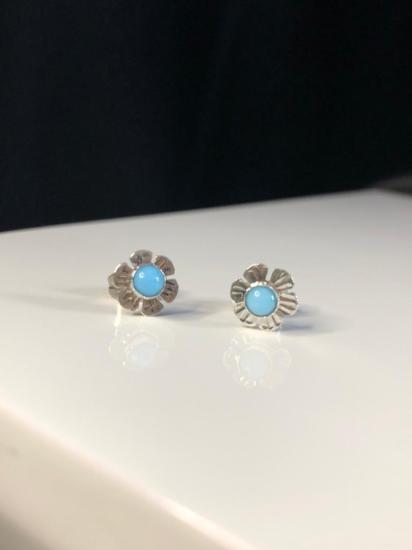 Vog  Mavi Turkuaz Taşlı 925 Ayar Gümüş Hediyelik Çocuk,Bebek Küpesi