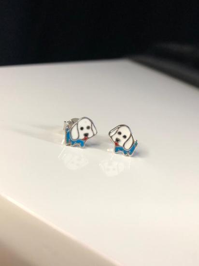 Vog Mine İşlemeli 925 Ayar Gümüş Sevimli Köpekçik Model Hediyelik Çocuk,Bebek Küpesi