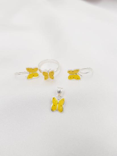 Vog Mine İşlemeli Kelebek Temalı 3’Lü Set 925 Ayar Gümüş Hediyelik Çocuk Yüzük,Küpe,Kolye