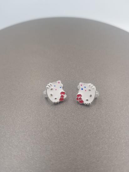 Vog Mine İşlemeli 925 Ayar Gümüş Hello Kitty Kedicik Hediyelik Çocuk,Bebek Küpesi