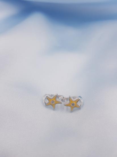 Vog Sarı  Mine İşlemeli Deniz Yıldızı Model 925 Ayar Gümüş Hediyelik Çocuk,Bebek Küpesi