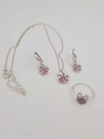 Vog Bugs Bunny Sevimli Tavşan Çocuk Gümüş Kolye,Küpe,Yüzük Hediyelik Mini 3’Lü Set