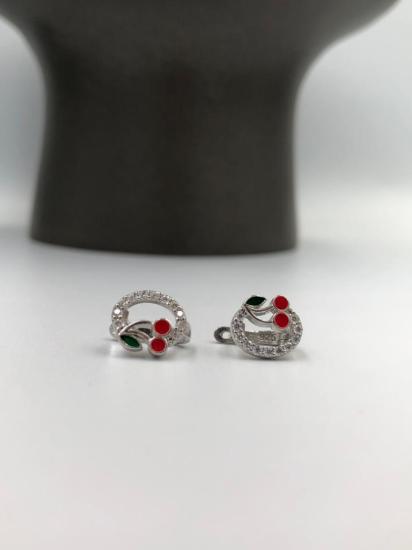 Mine İşlemeli 925 Ayar Gümüş Kiraz v Zirconia Taşlı Model Hediyelik Çocuk,Bebek Küpesi