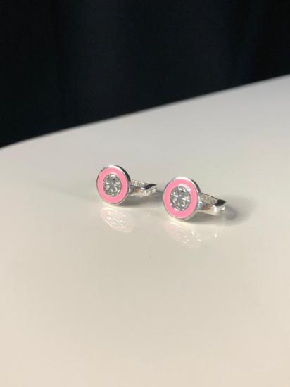 Vog Pembe Mine İşlemeli 925 Ayar Gümüş Kartanesi Model Hediyelik Çocuk,Bebek Küpesi