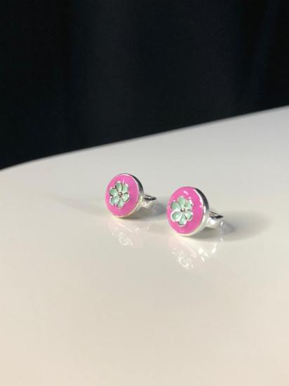 Vog Pembe Mine İşlemeli 925 Ayar Gümüş Papatya Model Hediyelik Çocuk,Bebek Küpesi