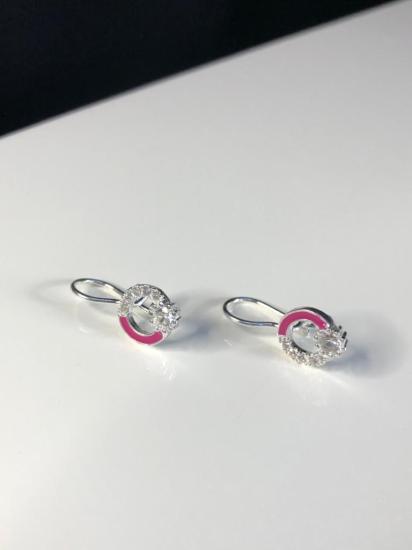 Vog Pembe Mine İşlemeli 925 Ayar Gümüş Sallantı Model Zirconia Taşlı Hediyelik Çocuk,Bebek Küpesi