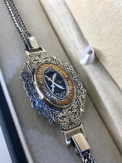 Erkek Gümüş Bileklik - Çift Hz. Ali Zülfikar Kılıcı Tilki Kuyruğu Erkek Bileklik • Işıklı Kutuda