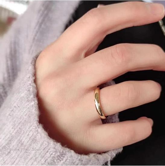 Kadın Erkek Çelik Yüzük - 3mm Ince Bombeli Sarı Renk Çelik Alyans Yüzük