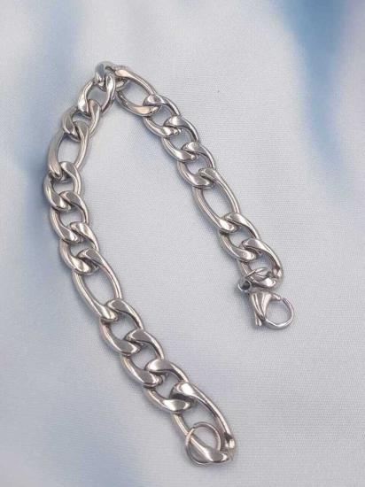 Vog Çelik 9Mm Figaro Model Sevgiliye,Arkadaşa,Babaya Beyaz Renk Bileklik