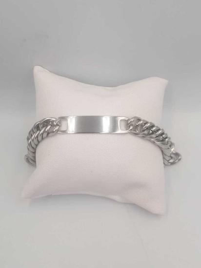 Vog Çelik Kişiye Özel İsim Yazılan Sevgiliye,Arkadaşa,Babaya Beyaz Renk Orta  Kalınlıkta Bileklik