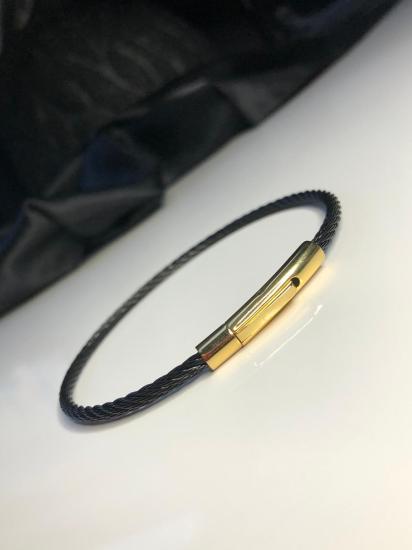 Halat Model Altın Tasarım Siyah V Sarı Unisex Çelik • Sevgiliye • Eşe • Babaya Kelepçe Çelik Bilezik