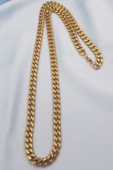Vog Unisex Vip Çelik Altın Görünümlü 7 Mm Gürmet Model Zincir Kolye