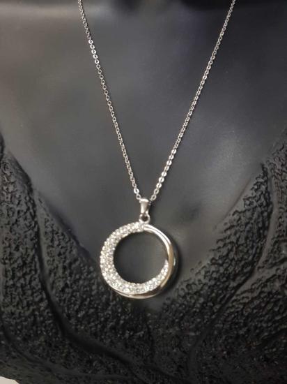 Vog Çelik  Swarovski Model Şık Tasarım Taşlı Halka Dizayn Sevgiliye,Anneye,Arkadaşa Hediye Kolye