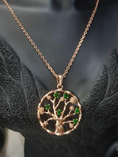 Vog Çelik Xuping Yeşil Zirkon Taşlı Rose Renk  Hayat Ağacı Sevgiliye,Anneye,Arkadaşa Hediye Kolye