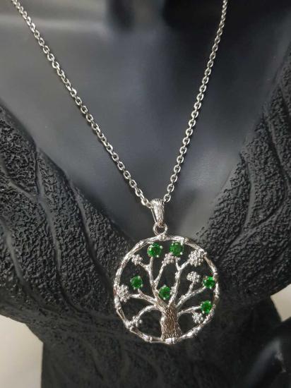 Vog Çelik Xuping Yeşil Zirkon Taşlı Beyaz Renk  Hayat Ağacı Sevgiliye,Anneye,Arkadaşa Hediye Kolye