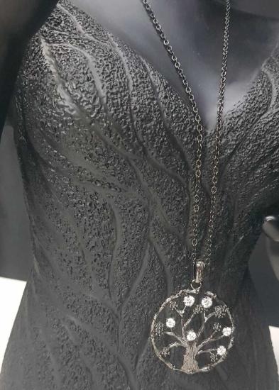 Vog Çelik Xuping Beyaz Zirkon Taşlı Siyah Renk  Hayat Ağacı Sevgiliye,Anneye,Arkadaşa Hediye Kolye