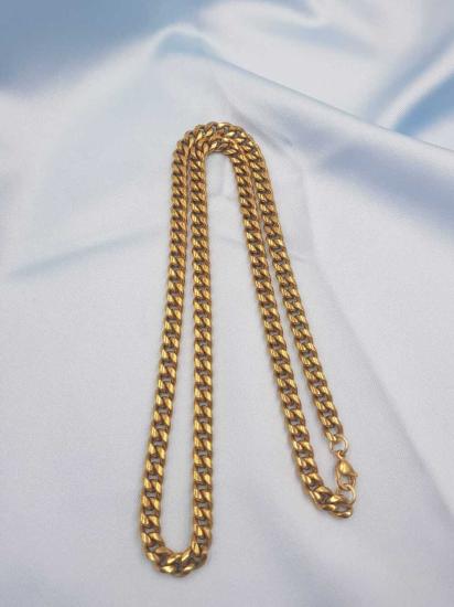 Vog Unisex Vip Çelik Altın Görünümlü 5 Mm Gürmet Model Zincir Kolye