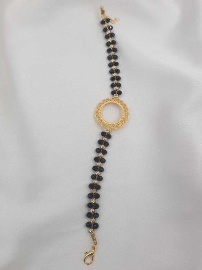 Vog Çeyrek Ve Gram Takılan Siyah Kristal Taşlı 24 Ayar Altın Kaplama Bileklik