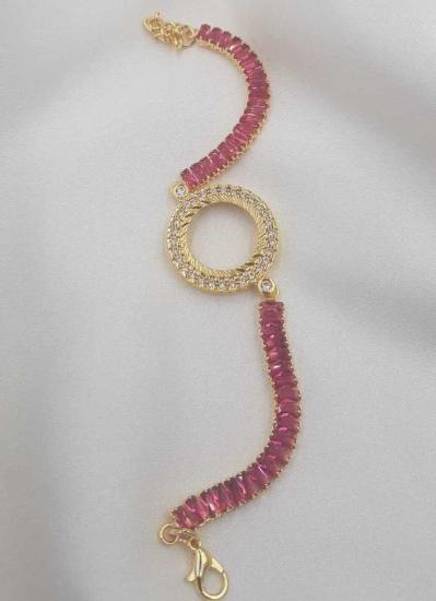 Vog Çeyrek Ve Gram Takılan Altın Kaplama Renkli Baget Taşlı Sevgiliye,Anneye,Arkadaşa Bileklik