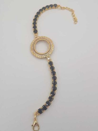 Vog Çeyrek Ve Gram Takılan Altın Kaplama Siyah Oniks Taşlı Sevgiliye,Anneye,Arkadaşa Bileklik