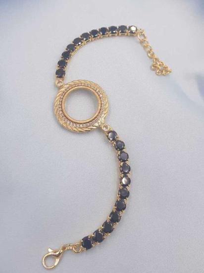 Vog Çeyrek Ve Gram Takılan Altın Kaplama Siyah Oniks Taşlı Sevgiliye,Anneye,Arkadaşa Bileklik