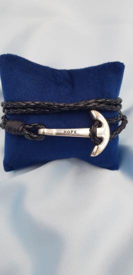 Vog Beyaz Hope Yazılı Metal Çapalı Orjinal  Siyah Deri Sevgiliye,Babaya,Arkadaşa Bileklik 