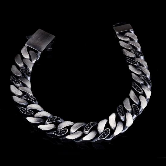 Erkek Gümüş Bileklik - Okside Gurmet Model Siyah Zirconia Taşlı • Sevgiliye • Eşe • Babaya Bileklik