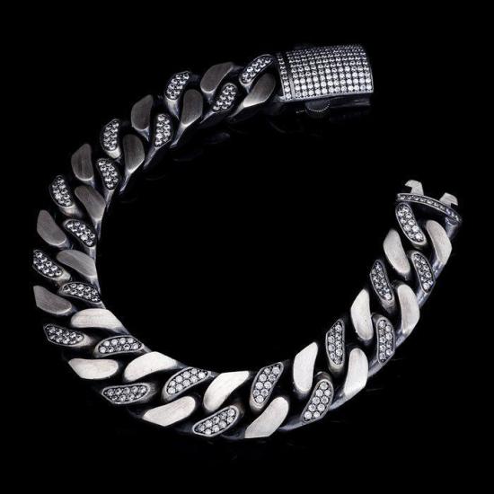 Erkek Gümüş Bileklik - Okside Gurmet Model Zirconia Taşlı Monaco Kilit • Sevgiliye • Eşe • Babaya Bileklik