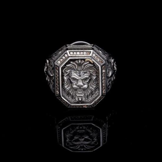 Vog Aslan (LİON) Figür Yanı İşlemeli 925 Ayar Gümüş Sevgiliye Eşe Babaya Hediye Yüzük