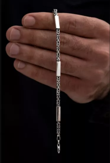 Vog Kare Parçalı Erkek Kral 925 Ayar Gümüş Bileklik Künye 3.5mm Orta Kalınlıkta