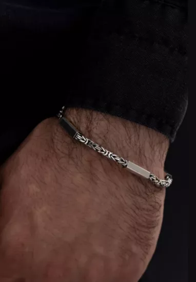 Vog Kare Parçalı Erkek Kral 925 Ayar Gümüş Bileklik Künye 3.5mm Orta Kalınlıkta
