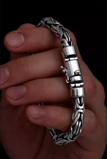 Erkek Gümüş Bileklik - 7,5mm Özel Kilitli Model Yuvarlak Kral Erkek Bileklik