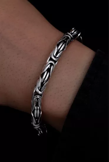 Erkek Gümüş Bileklik - 7,5mm Özel Kilitli Model Yuvarlak Kral Erkek Bileklik