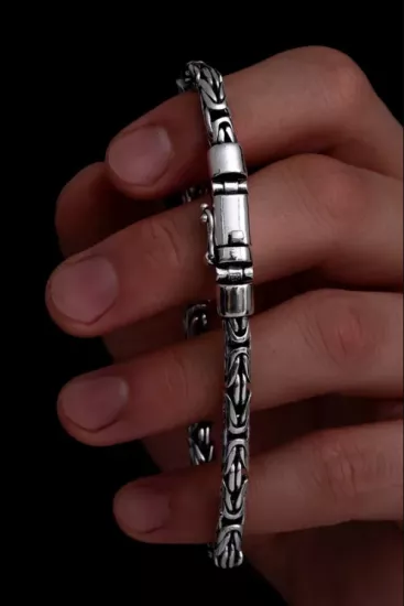 Erkek Gümüş Bileklik - 5.2mm Özel Kilitli Model Yuvarlak Kral Erkek Bileklik
