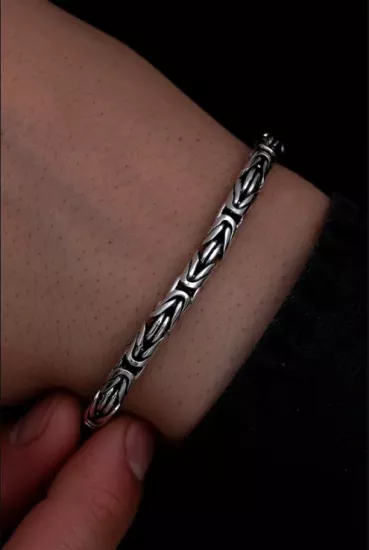 Erkek Gümüş Bileklik - 5.2mm Özel Kilitli Model Yuvarlak Kral Erkek Bileklik