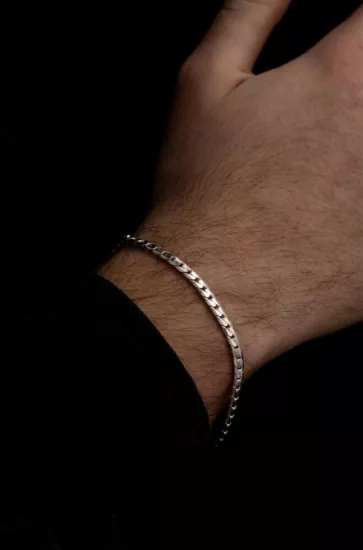 Erkek Bileklik 3mm Ezme Gurmet Italy Erkek 925 Gümüş Bileklik • Işıklı Kutuda Sevgiliye • Eşe
