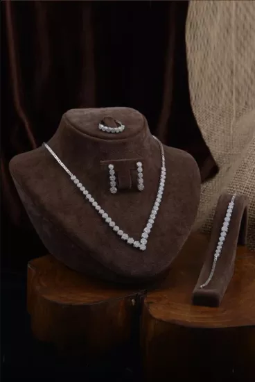 Vog 925 Ayar Ahsen Gümüş Su Yolu Set  - Düğün - Nişan - Söz - Sevgiliye - Eşe Takım