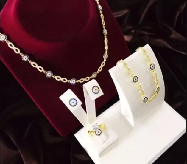 Vog Altın Kaplama Sonsuzluk Temalı Gümüş Gerdanlık-Bileklik-Yüzük-Küpe-Takı-Seti