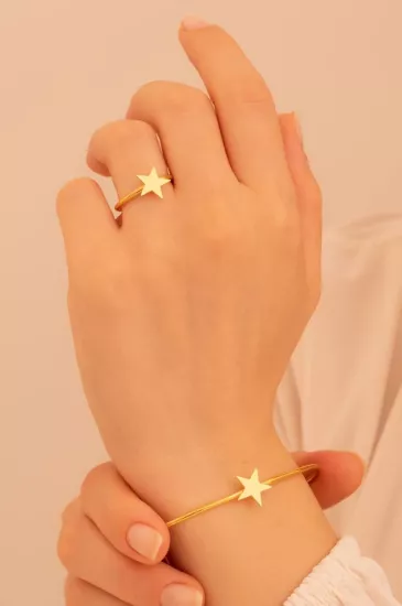 Vog Kadın Gümüş Set - El İşçiliği Altın Kaplama Yıldız Motifli Kadın Set