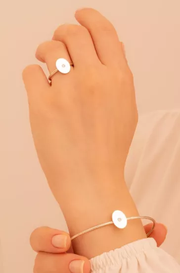 Vog Kadın Gümüş Set - El İşçiliği Gümüş Elips Motifli Kadın Set