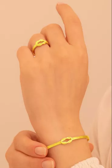 Vog Kadın Gümüş Set - El İşçiliği Altın Kaplama Aşk Düğümü Model Kadın Set